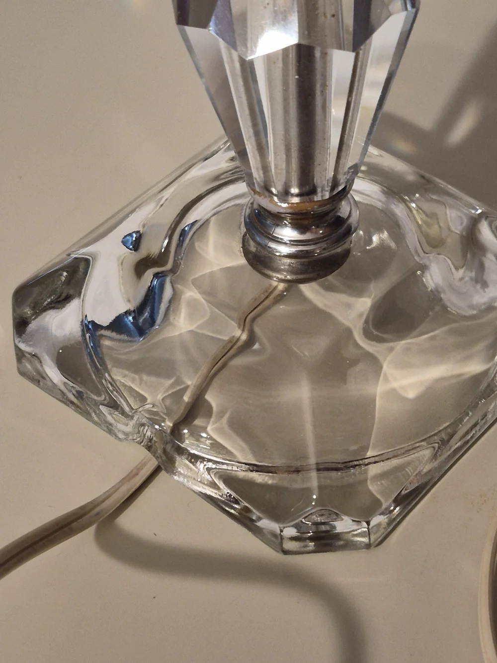 MCM Crystal Glass Pair Table Lamps - Clear Glass Accent